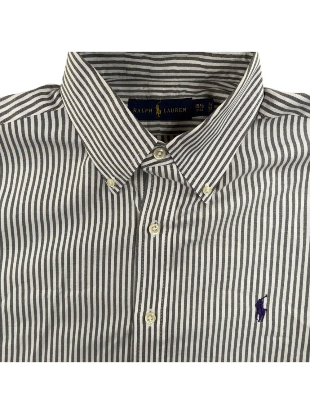 Ralph Lauren Dress Shirt Mens 15.5 32/33 Gray Striped Regular Fit Button Down